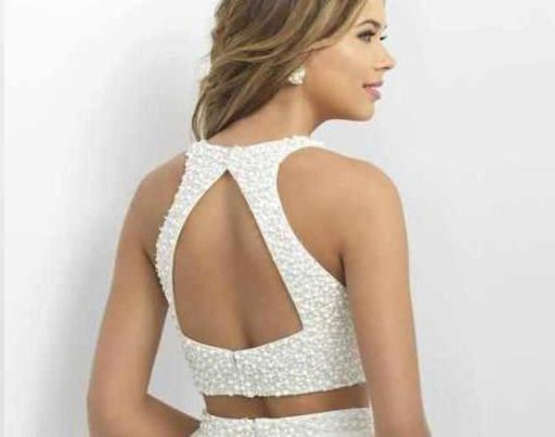 Two Piece White Lace Homecoming with Pearls Mini Dresses Short Prom Dress - Prom Dresses