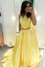 Two Piece Yellow Satin Formal Evening Dress Simple Long Prom Dresses - Prom Dresses
