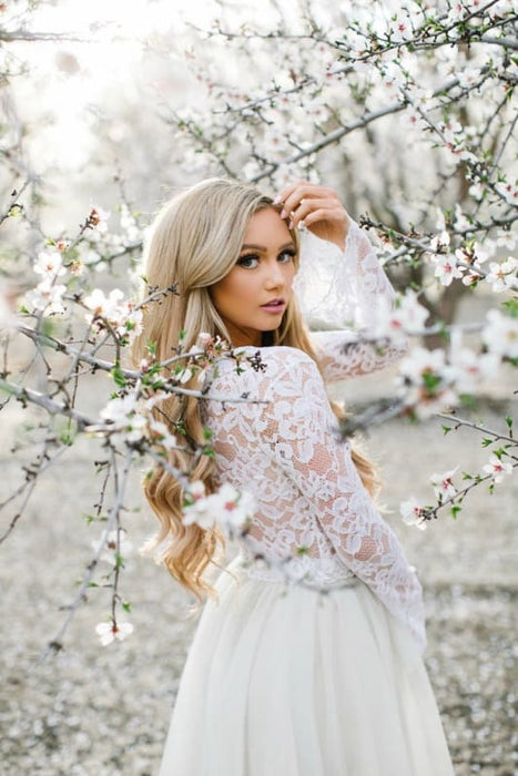 Two Pieces A-line Tulle Homecoming Dress Beautiful Short Prom Drsess With Lace - Prom Dresses