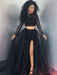 Two Pieces Long Sleeves Lace Black Prom Dresses, Two Pieces Black Formal Dresses, Evening Dresses