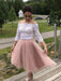 Two Pieces Long Sleeves White Lace Top Pink Short Prom Dresses Homecoming Dresses, Long Sleeves Lace Formal Dresses, Evening Dresses