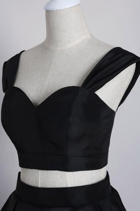 Two Pieces Off Shoulder Navy Blue Homecoming Dresses Short Prom Gowns - Prom Dresses