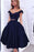 Two Pieces Off Shoulder Navy Blue Homecoming Dresses Short Prom Gowns - Prom Dresses