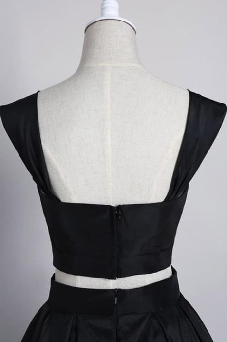 Two Pieces Off Shoulder Navy Blue Homecoming Dresses Short Prom Gowns - Prom Dresses