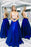 Two Pieces Royal Blue Satin Prom Dresses Spaghetti Strap Long Party Dress with Lace - Prom Dresses