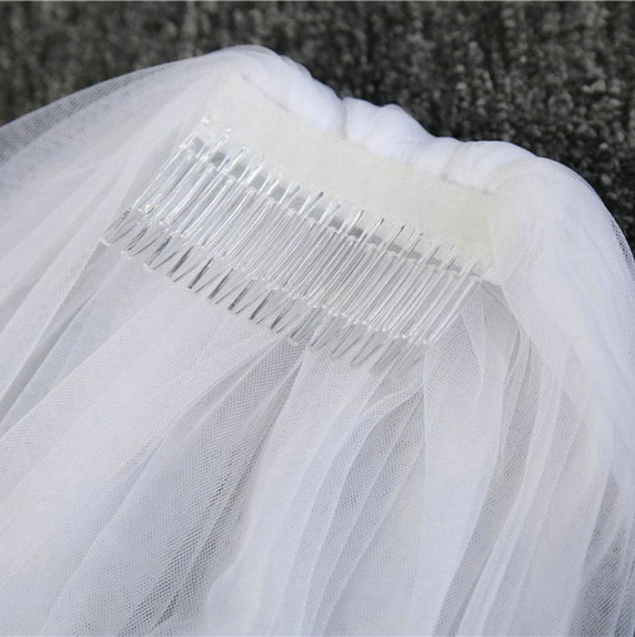 Two Tier Cut Edge Tulles With Comb Wedding Veils | Bridelily - WHITE / 75cm - wedding veils