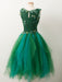 Unique Beaded Floral Short Green Lace Prom Dresses, Fluffy Green Lace Formal Graduation Homecoming Dresses