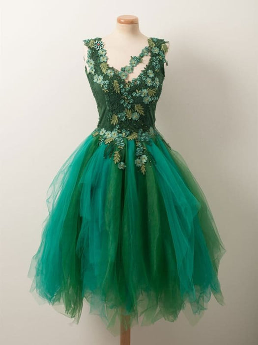 Green Beaded Lace Short Prom Dress A-Line Homecoming Dress - Bridelily Green Beaded Lace Short Prom Dress A-Line Homecoming Dress - Bridelily