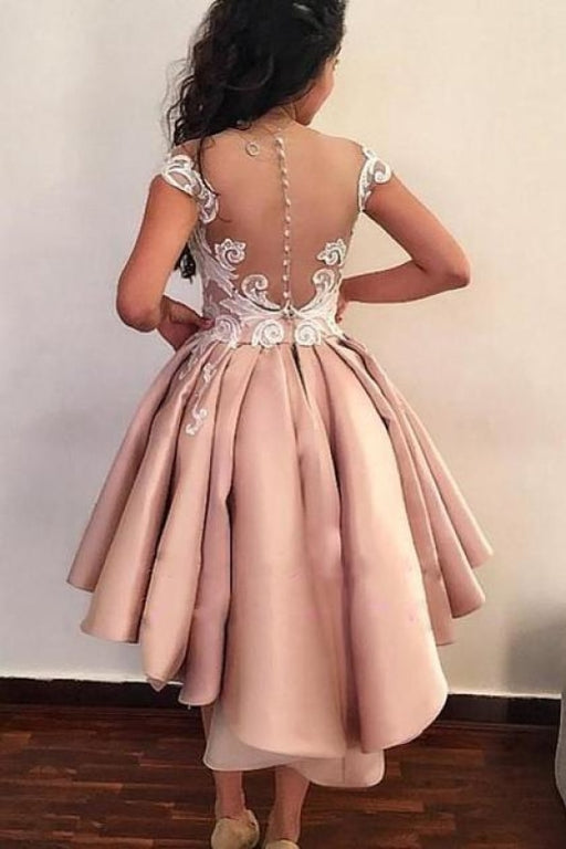 Unique Cap Sleeves High Low Sheer Neck Homecoming Dress Cocktail Dresses with Lace - Prom Dresses