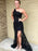 Unique One Shoulder Black Lace Long Prom Dresses with High Slit, Black Lace Formal Graduation Evening Dresses