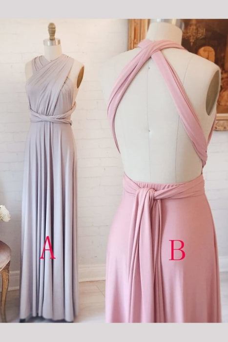 Unique Open Back Column Sleeveless Ruched Long Bridesmaid Prom Dress - Prom Dresses