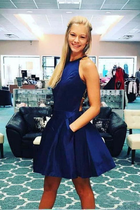 Unique Pink Satin Homecoming with Beads Sexy Sleeveless Junior Above Knee Dress - Prom Dresses