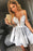 Unique Spaghetti Straps Satin Junior Dresses Short Homecoming Dress with Applique - Prom Dresses