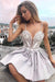 Unique Spaghetti Straps Satin Junior Dresses Short Homecoming Dress with Applique - Prom Dresses