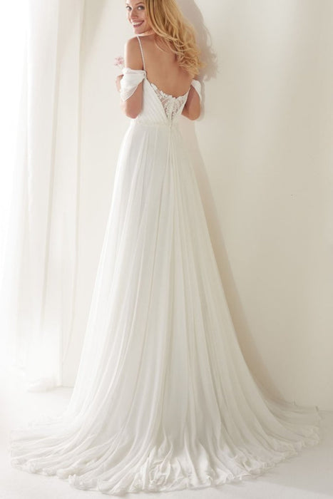 Unique Spaghetti Straps Sweep Train Long Beach Wedding Dress - Wedding Dresses