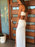 Unique Strapless Waist Cutout White Long Prom Dresses with Slit, Waist Cutout White Slit Formal Evening Dresses