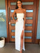 Unique Strapless Waist Cutout White Long Prom Dresses with Slit, Waist Cutout White Slit Formal Evening Dresses