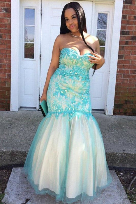 Unique Sweetheart Mermaid Plus Size Prom with Appliques Floor Length Dress - Prom Dresses