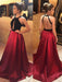 Unique Two Pieces Black Top Backless Burgundy Prom Dresses, Burgundy Formal Dresses, Evening Dresses