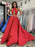 Unique V Neck Red Satin Long Prom Dresses, Long Red Formal Graduation Evening Dresses 