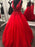 V Neck and V Back Beading Red Lace Floral Long Prom Dresses, Open Back Red Formal Dresses, Gorgeous Red Evening Dresses