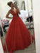 V Neck Backless Appliques Top Red Lace Long Prom Dresses, Backless Red Lace Formal Dresses, Red Lace Evening Dresses