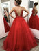 V Neck Backless Appliques Top Red Lace Long Prom Dresses, Backless Red Lace Formal Dresses, Red Lace Evening Dresses