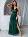 V Neck Backless Green Long Prom Dresses with Sequins Top, Backless Green Formal Graduation Evening Dresses 