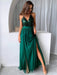 V Neck Backless Green Long Prom Dresses with Sequins Top, Backless Green Formal Graduation Evening Dresses 