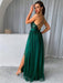 V Neck Backless Green Long Prom Dresses with Sequins Top, Backless Green Formal Graduation Evening Dresses 