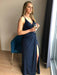 V Neck Backless Navy Blue Long Prom Dresses with  Backless Navy Blue Formal Dresses, Navy Blue Evening Dresses