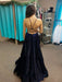 V Neck Backless Navy Blue Satin Long Prom Dresses, Long Dark Blue Formal Graduation Evening Dresses