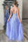 V Neck Backless Purple Lace Long Prom Dresses with 3D Flowers, Shiny Purple Lace Floral Formal Graduation Evening Dresses 