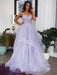 V Neck Backless Purple Tulle Long Prom Dresses with Belt, Backless Purple Formal Graduation Evening Dresses EP2300
