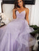 V Neck Backless Purple Tulle Long Prom Dresses with Belt, Backless Purple Formal Graduation Evening Dresses EP2300