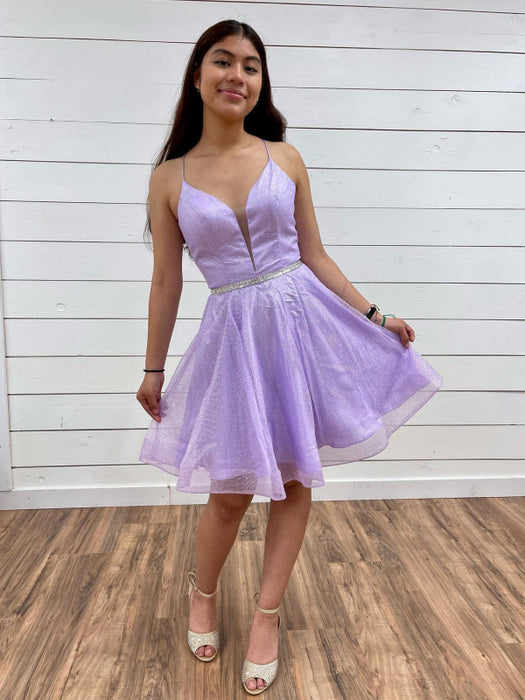 V Neck Backless Purple Tulle Prom Dresses with Belt, Backless Purple H Bridelily V Neck Backless Purple Tulle Prom Dresses with Belt, Backless Purple H Bridelily