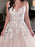 V Neck Champagne Lace Long Prom Dresses, Champagne Lace Wedding Dresses, Champagne Formal Evening Dresses 