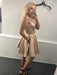 V Neck Champagne Satin Short Prom Dresses with Pocket, Champagne Homecoming Dresses, Short Champagne Formal Evening Dresses