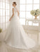 V-Neck Chapel Train Wedding Dress With Pearls Detailing
