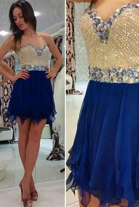 V-neck Chiffon Beading Mini Prom Dress Homecoming Dresses - Prom Dresses