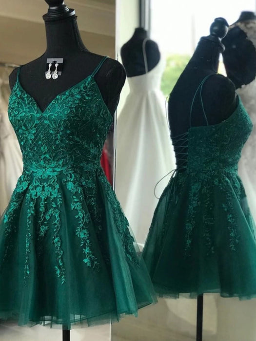Emerald Green Lace Appliques Homecoming Dress-Bridelily