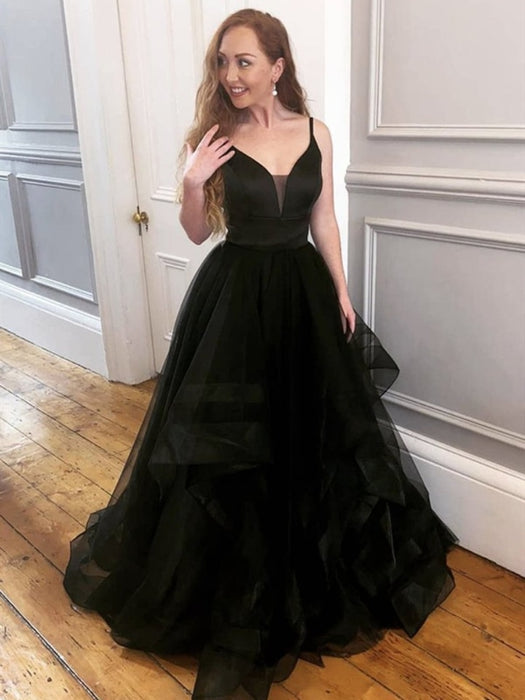 Lenora Black Mermaid Spaghetti Straps Satin Prom Dress with Slit | KissProm
