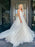 V Neck Ivory Lace Floral Long Prom Dresses with Train, Ivory Lace Wedding Dresses, Ivory Formal Evening Dresses 