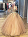 V Neck Lace Champagne Prom Dresses, Lace Champagne Formal Dresses, Champagne Evening Dresses, Ball Gown