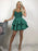 V Neck Layered Green Lace Short Prom Dresses, Green Lace Formal Graduation Homecoming Dresses