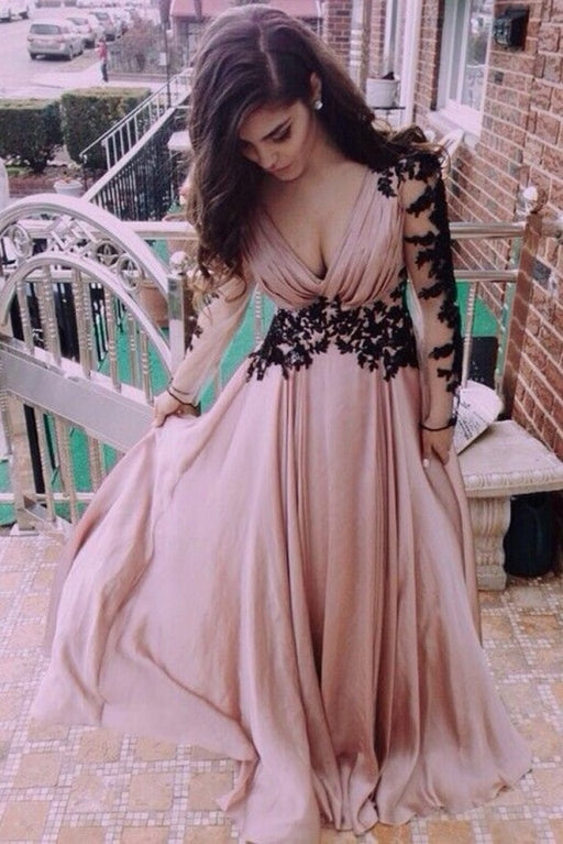 V-Neck Long Sleeve Lace Prom Dress/Evening Dress - Prom Dresses