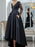 V Neck Long Sleeves Black Lace Long Prom Dresses, High Low Black Formal Dresses, Black Lace Evening Dresses 