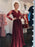 V Neck Long Sleeves Burgundy Lace Prom Dresses 2020, Long Sleeves Burgundy Formal Dresses, Burgundy Lace Bridesmaid Dresses