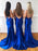 V Neck Mermaid Backless Royal Blue Long Prom Dresses, Royal Blue Mermaid Backless Bridesmaid Dresses, Royal Blue Mermaid Formal Graduation Evening Dresses