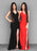 V Neck Mermaid Black/Red Long Prom Dresses with Side Slit, Mermaid Black/Red Bridesmaid Dresses, Graduation Dresses